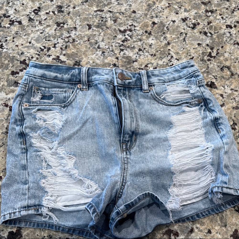 American Eagle Outfitters Light Blue Distressed Jean Shorts